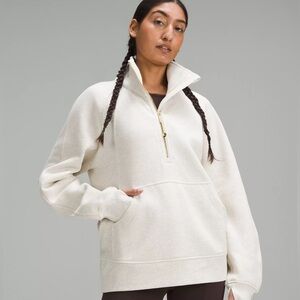 Lululemon Scuba Oversized Funnel-Neck Half Zip Long, Heathered Bone/Gold, M/L